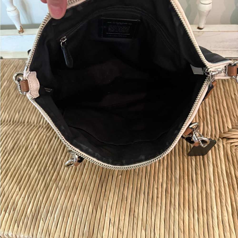 Coach Black Leather Bag with Brown Trim and White Piping - Picture 6 of 7